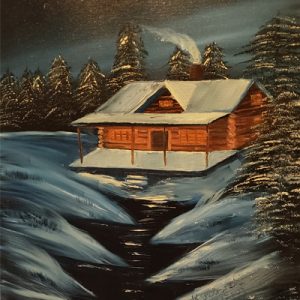 Winter Cabin At Night